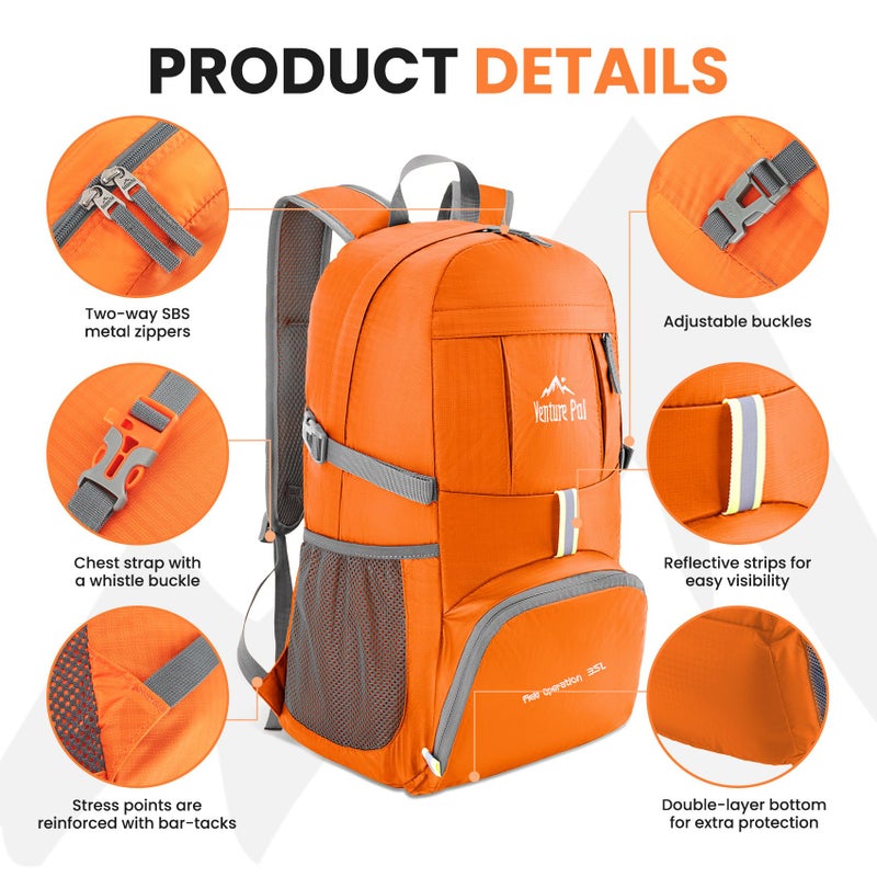 Venture Pal 35L Ultralight Lightweight Packable Foldable Travel Camping Hiking Outdoor Sports Backpack Daypack - Image 3